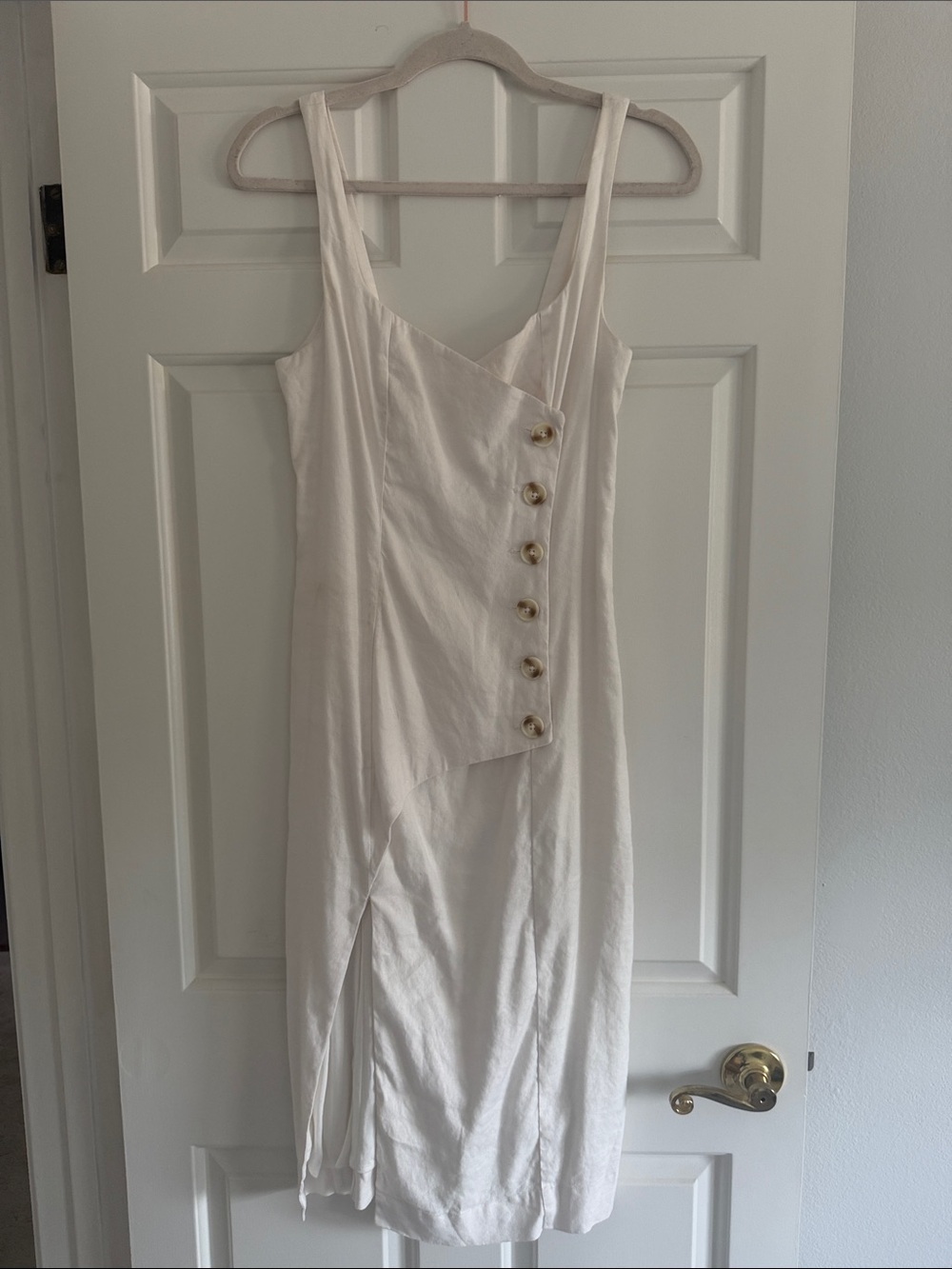 By Anthropologie Sleeveless Linen Button Wrap Midi Dress